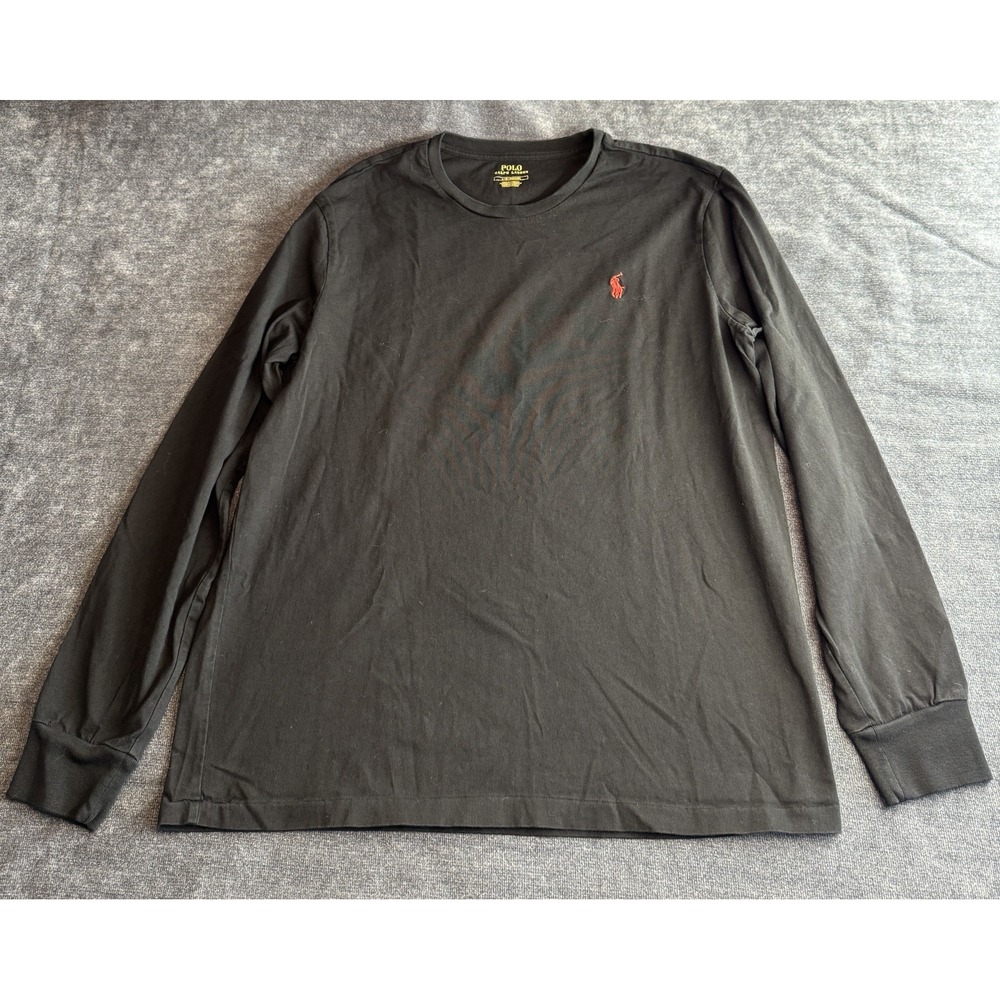 Polo Ralph Lauren Men's Crew Neck Black Long Sleeve Tee Large Red Pony